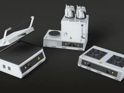 Professional Kitchen Machines - Toaster - Tea Machine - Cooker Low-poly 3D model