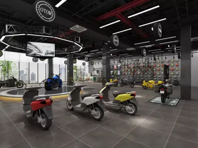 Motorcycle Showroom Display Platform Scene Low-poly 3D model