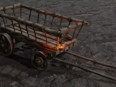 Stylized medieval cart with a lamp Free low-poly 3D model