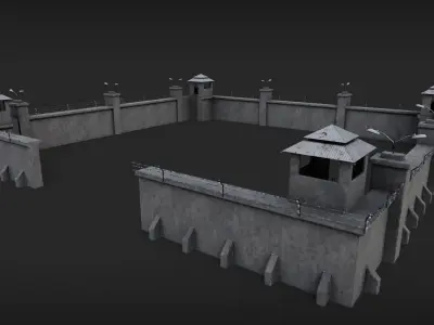 Modular Security Fence Structures Low-poly 3D model