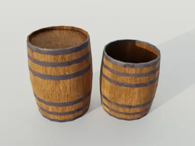 Wooden barrels PBR Game-ready Free low-poly 3D model