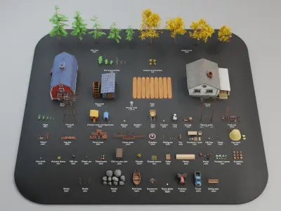 Farm prop pack - stylized Low-poly 3D model