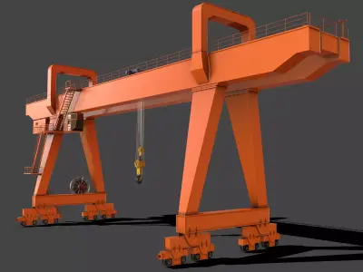 PBR Double Girder Gantry Crane V2 - Orange Low-poly 3D model