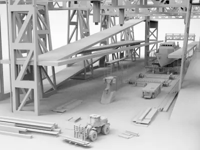 Shipbuilding military ship in Shipyard Industry 3D model