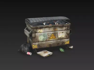 Industrial Rusty Garbage Dumpster with Trash Bags - PBR Low Poly Low-poly 3D model