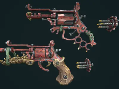 Modular stylized desert revolver Low-poly 3D model