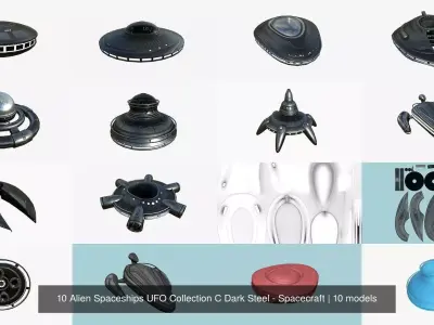 10 Alien Spaceships UFO Collection C Dark Steel - Spacecraft 3D Model Pack