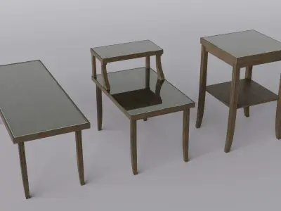 Antique Wooden Table Set Low-poly 3D model