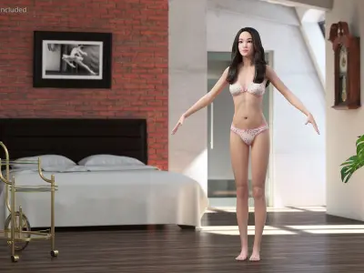 Rigged Asian Women in Lingerie Collection for Cinema 4D 3D model