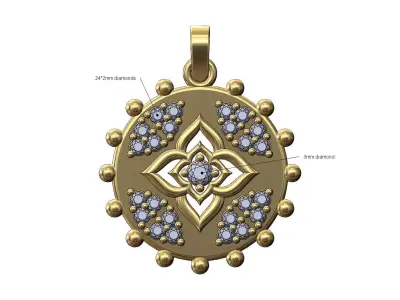 Diamond clusters floral star beaded coin pendant charm 3D print model