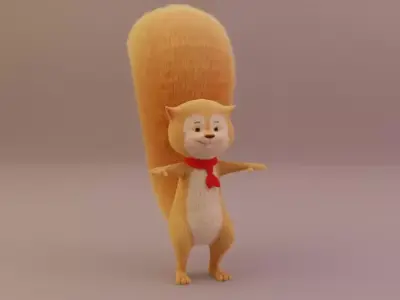 Squirrel Cartoon Rigged with Fur Free 3D model