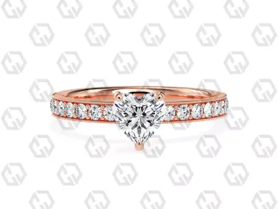 Ring 64 Heart Shape milgrain pave set ring with Gems 3D print model