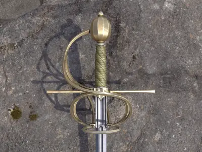 rapier with a swept-hilt Low-poly 3D model