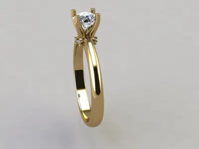 4 Prong Solitaire Diamond Gallery Dainty Engagement Ring 3D print model