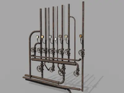 Rusty Wall Pipes And Valves  3D model