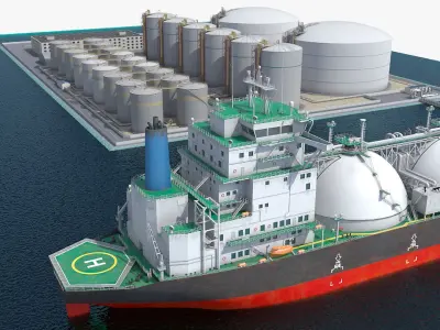 LNG Import Terminal with Gas Carrier Ship  purchase 3D model