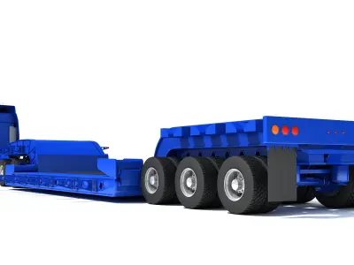 Truck with Lowboy Trailer 3D model buy