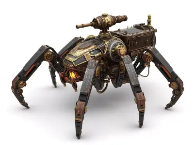 Heavy Steampunk Spider Mech War Vehicle 3D Model Low-poly 3D model
