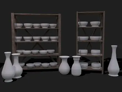 Pottery and Shelves Collection 3D Model Pack
