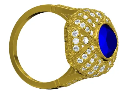 Vintage Blue Oval Diamond Antique Art Deco Engagement Ring 3D print model