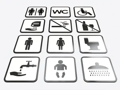 Public Spaces Warning Square Sign Set 3D model