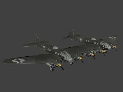Heinkel-He-111Z-Zwilling luftwaffe fighter planes Low-poly 3D model