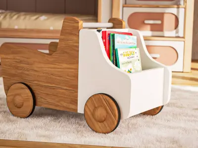 Kids Wooden Truck Book Cart Free 3D model