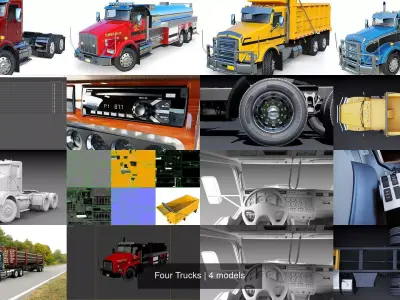 Four Trucks 3D Model Pack