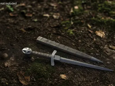 Medieval Crusader Dagger with Leather Case 3D model