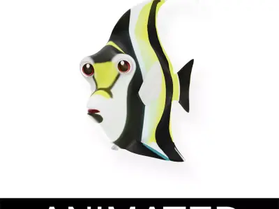 Moorish Idol Animated Fish  Low-poly 3D model