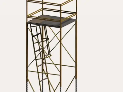 Yellow metal wheeled platform Low-poly 3D model