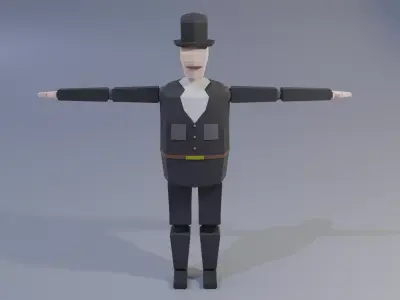 Low poly Agent man in suit and top hat Free low-poly 3D model