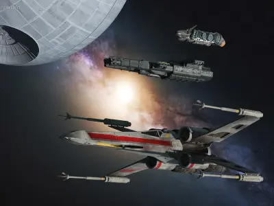 Space Fighter X-Wing Starship with R2-D2 3D model
