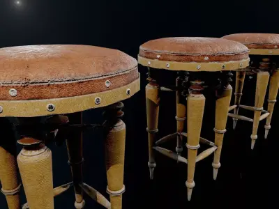 Industrial Workshop Stool - Game-Ready LODs Low-poly 3D model