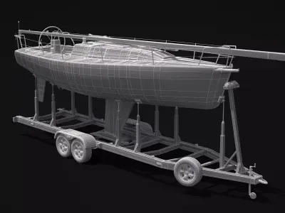 Sailboat and Trailer 3D model