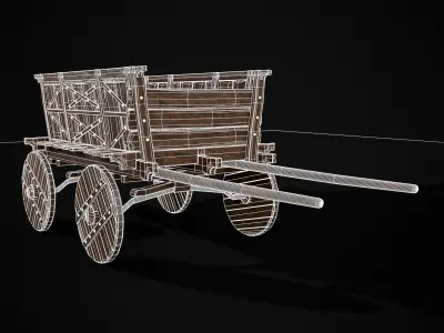 Old Wooden Transport Cart Low-poly 3D model
