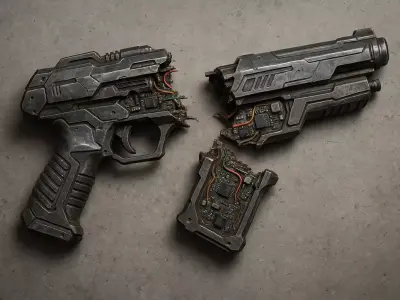 Device02 Blaster Gun Broken in Half LowPoly LOD Low-poly 3D model