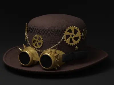 Hat with Goggle Steam Punk Style Low-poly 3D model
