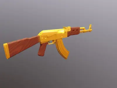 AK 47 Gold Low Poly Mobile Game Ready model Low-poly 3D model