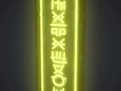 Stylized Sci-Fi Alien Neon Signboard - Green Cyberpunk Prop Low-poly 3D model