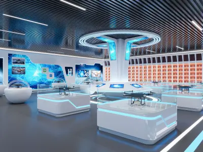 Indoor exhibition hall for modern agricultural drone products 3D model
