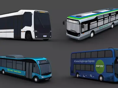 Electric Bus Pack 2 Low-poly 3D model