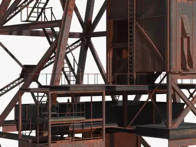 Rusty Mine Shaft Headframe Tower Simplified 3D model