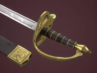 Pirate Cutlass Game Ready Sword And Scabbard Low-poly 3D model