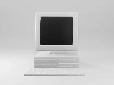 Old computer pc desktop and keyboard Low-poly 3D model Low-poly 3D model