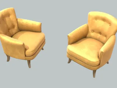 Vintage Chair Gold Velvet Upholstery Nickel Legs 3D model