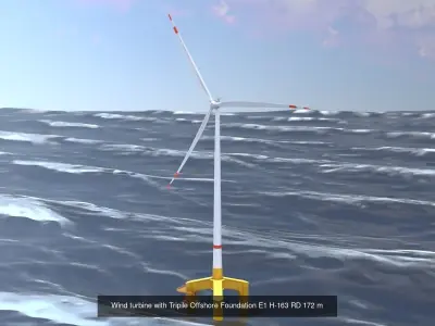 Wind turbines with Tripile Offshore Foundations 3D Model Pack