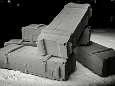 Military wooden army box  Low-poly 3D model