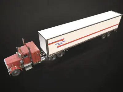Flat Top Semi Truck Van Trailer Low-poly 3D model