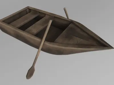 Old rowing wooden boat PBR Free low-poly 3D model